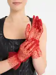 Красный сетчатые гипюровые перчатки, женские, в горошек