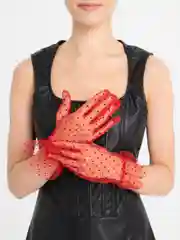 Красный сетчатые гипюровые перчатки, женские, в горошек