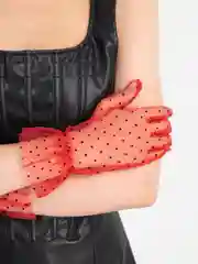 Красный сетчатые гипюровые перчатки, женские, в горошек