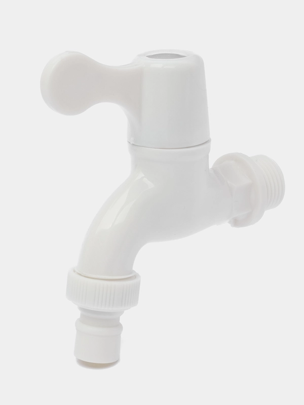 Кран водоразборный со штуцером, 1/2" (15 мм), пластик, белый