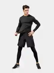 Черный мужской спортивный костюм: рашгард и шорты, с тайтсами