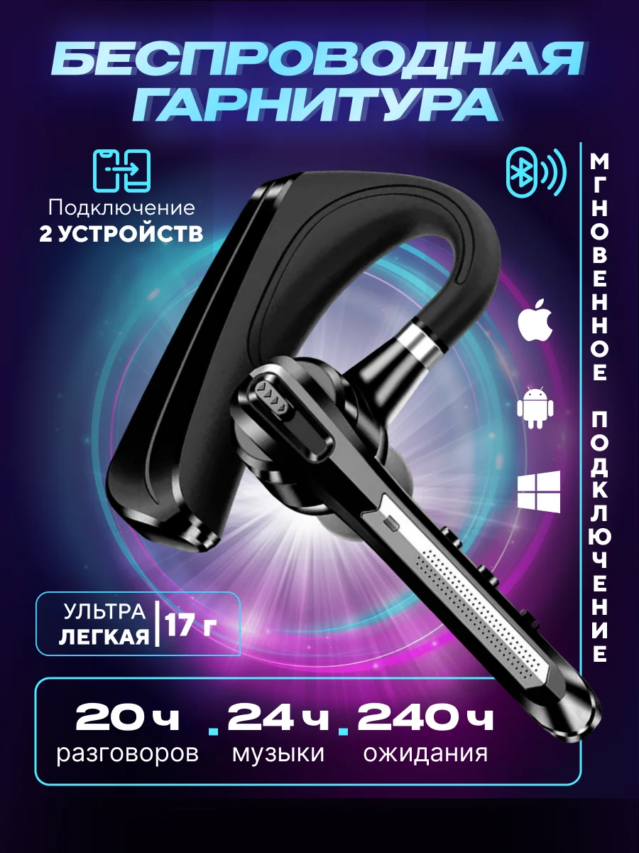 Черный гарнитура наушник беспроводная HSP-B3 русский язык, Bluetooth v5.0 для 2 - х телефонов