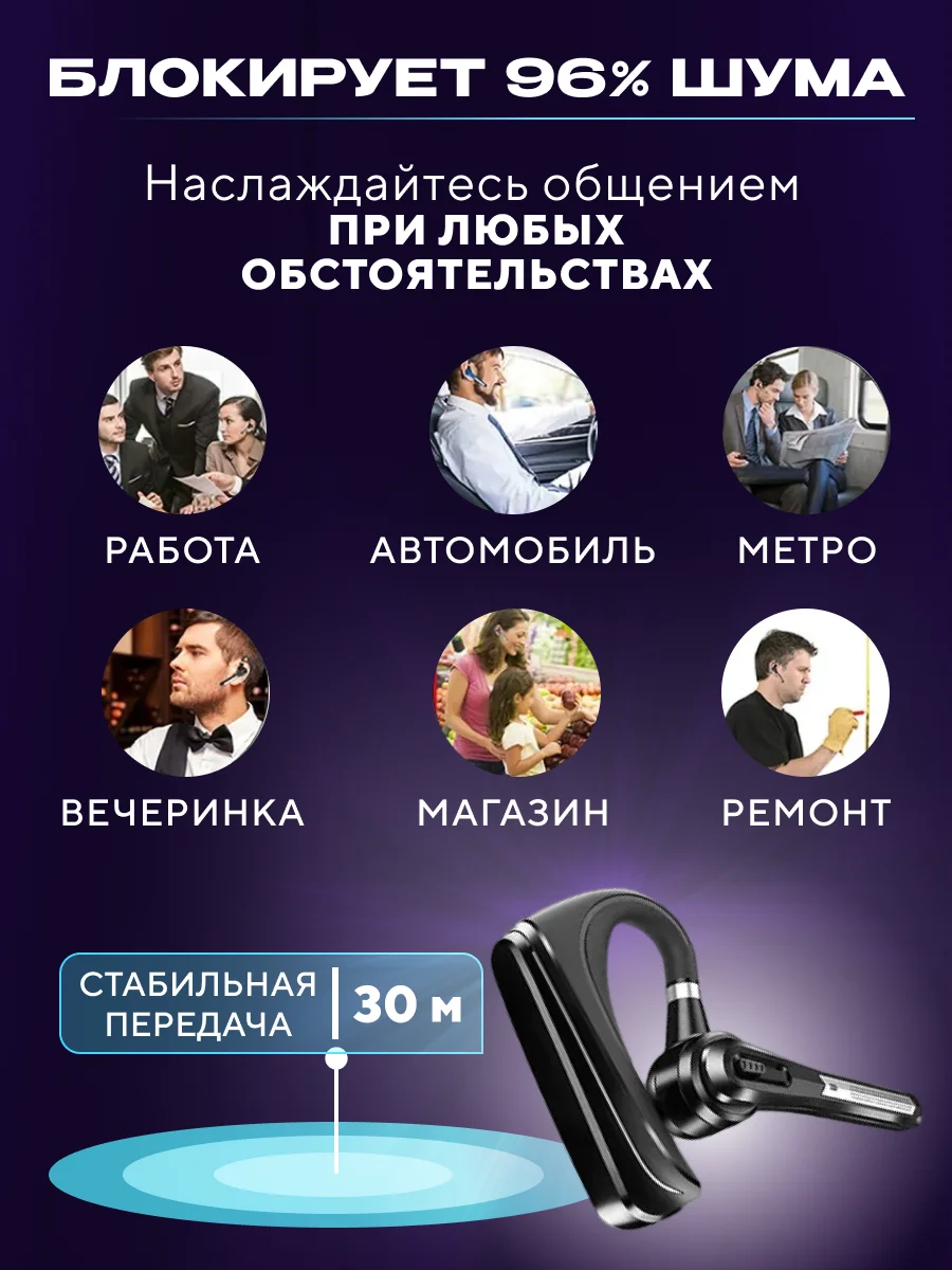 Черный гарнитура наушник беспроводная HSP-B3 русский язык, Bluetooth v5.0 для 2 - х телефонов