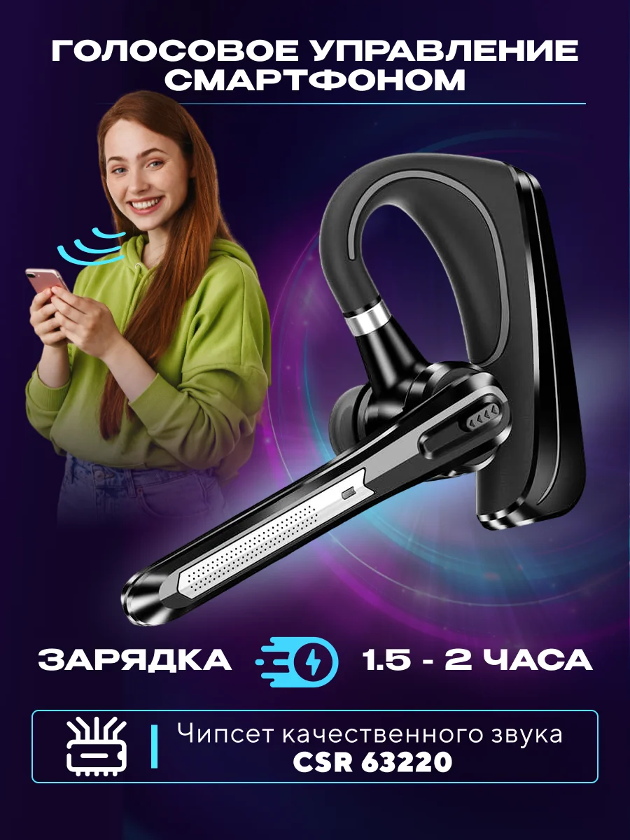 Черный гарнитура наушник беспроводная HSP-B3 русский язык, Bluetooth v5.0 для 2 - х телефонов