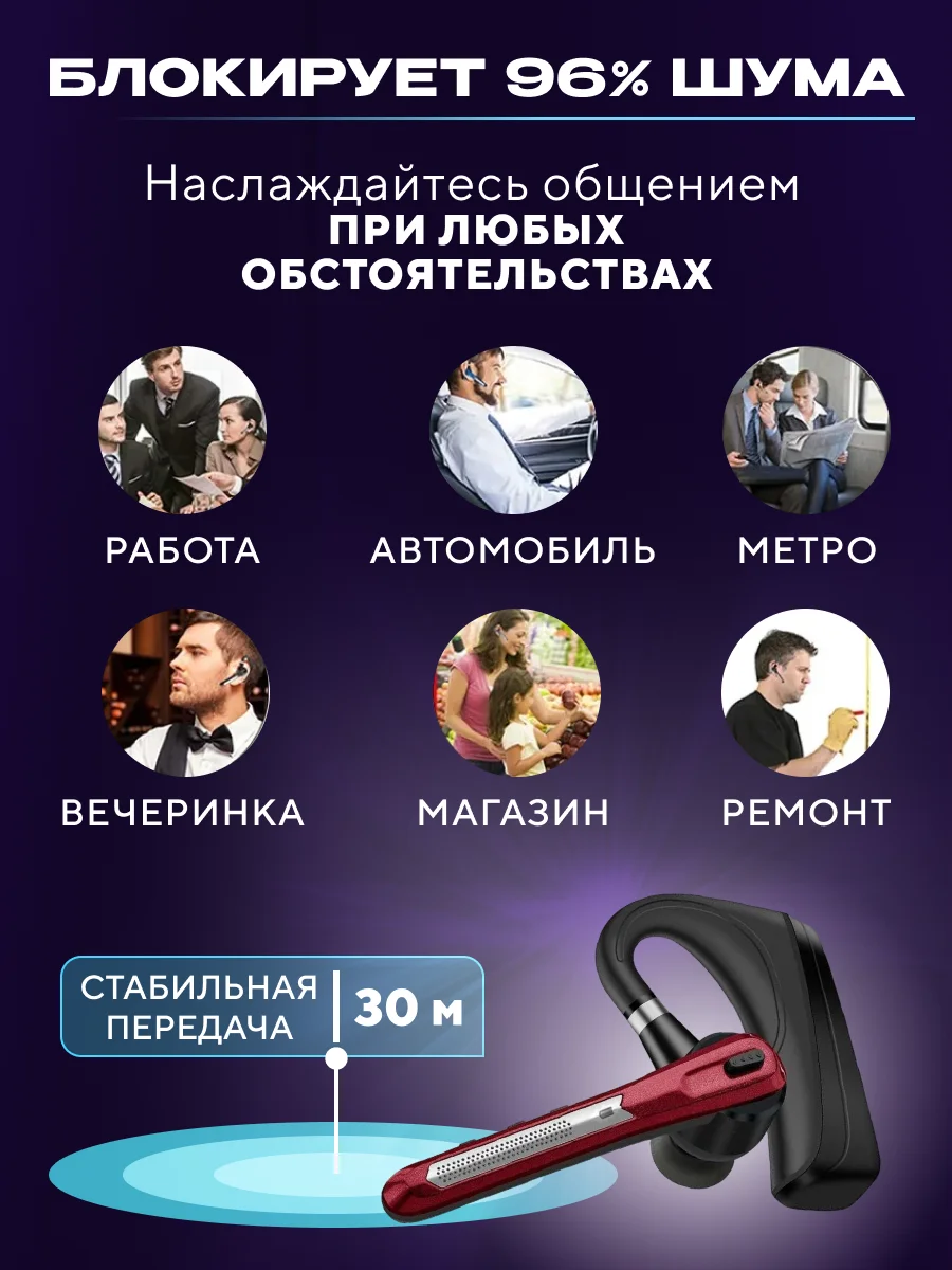 Красный гарнитура наушник беспроводная HSP-B3 русский язык, Bluetooth v5.0 для 2 - х телефонов