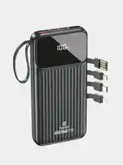 Черный power Bank с быстрой зарядкой, со встроенными кабелями, Lightning, Type-C