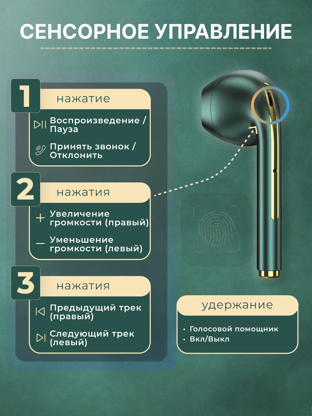 Зеленый наушники беспроводные TWS J18 для iPhone, Android с шумоподавлением и влагозашитой