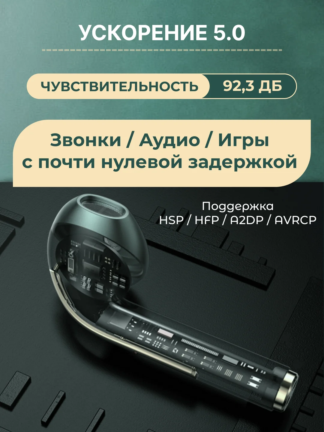 Зеленый наушники беспроводные TWS J18 для iPhone, Android с шумоподавлением и влагозашитой