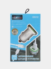 АЗУ с кабелем, Type-C, 2.4А, 2 USB, автомобильное зарядное устройство