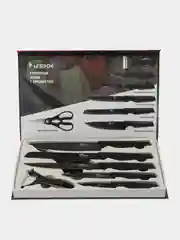 Черный набор кухонных ножей, 7 предметов, с ножницами и овощечисткой