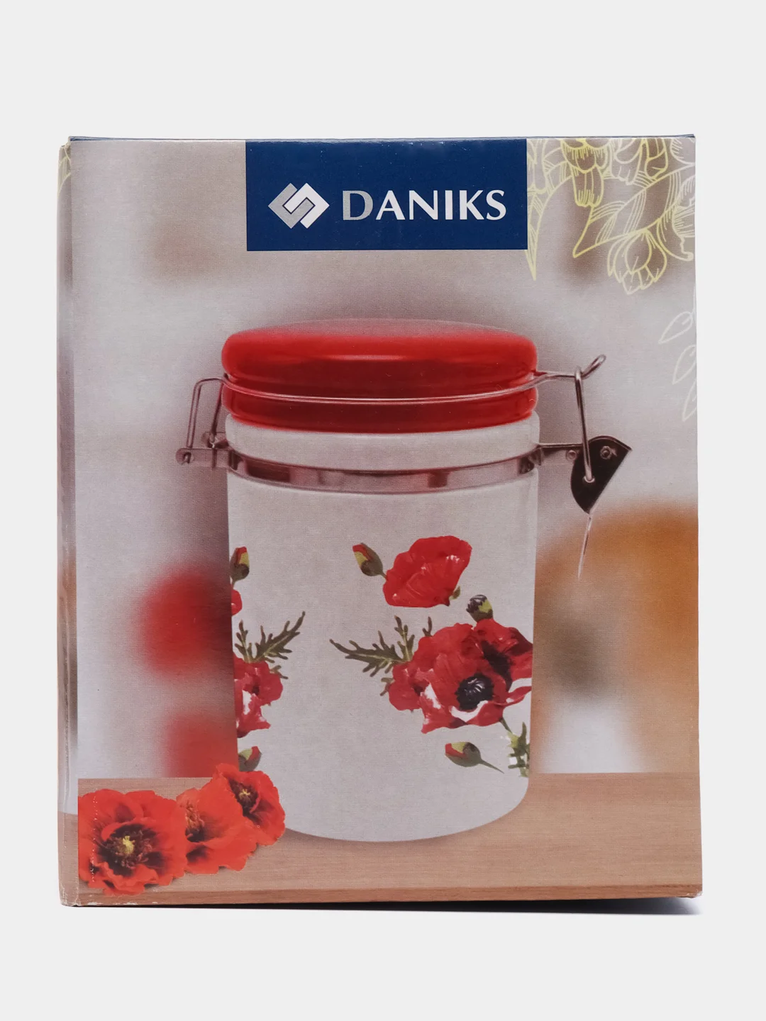 Банка для сыпучих продуктов, доломит, 0.55 л, 9.5х9.5х15.3 см, с крыш, Daniks, Алый мак