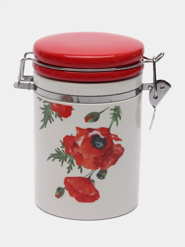 Банка для сыпучих продуктов, доломит, 0.55 л, 9.5х9.5х15.3 см, с крыш, Daniks, Алый мак