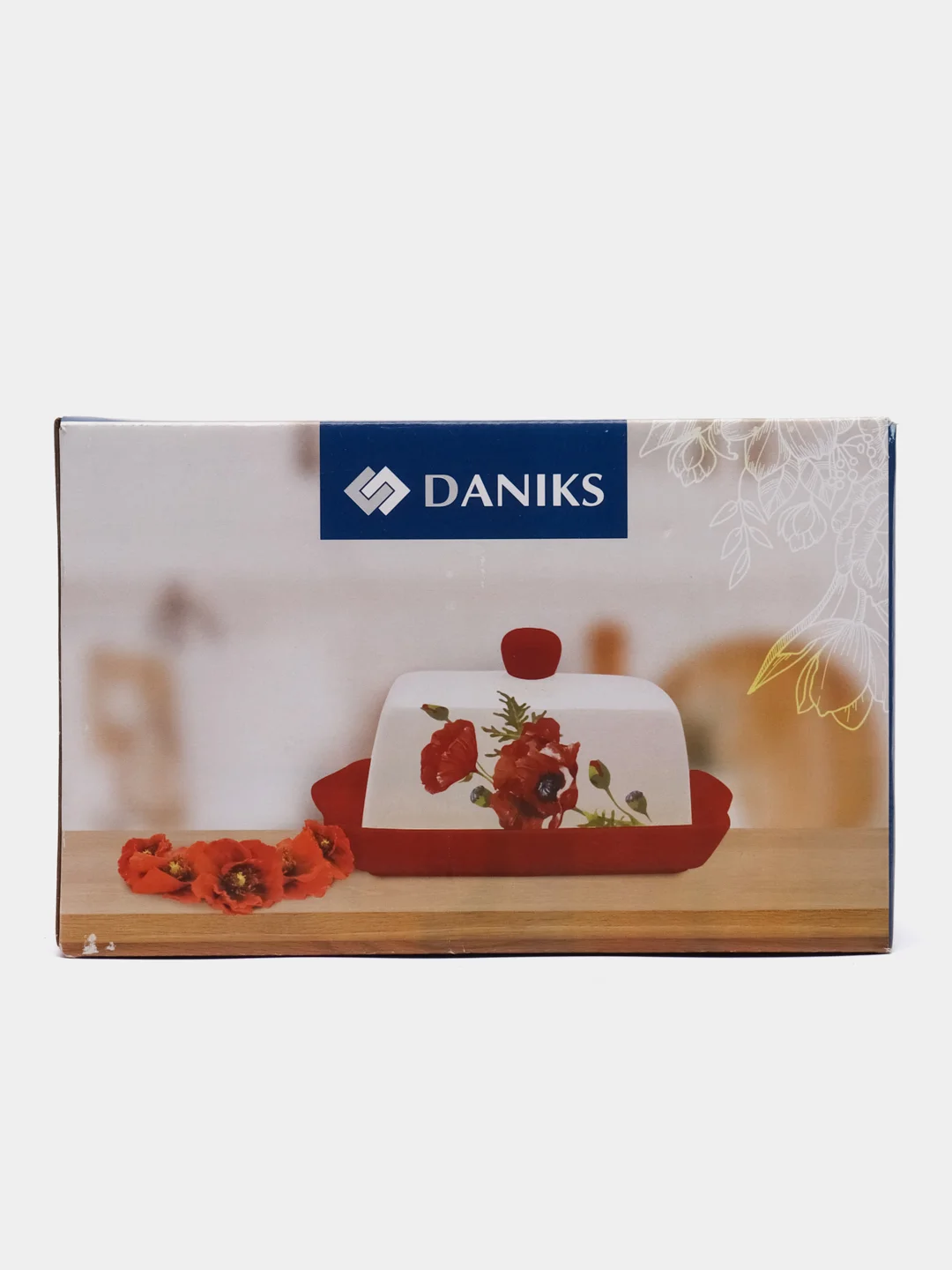 Масленка доломит, 19.7х12.5 см, крышка доломит, Daniks, Алый мак