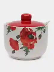 Сахарница 500 мл, доломит, с ложкой, Daniks, Алый мак