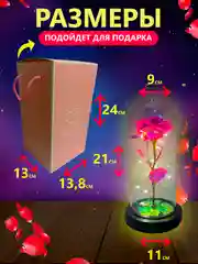 Розовый ночник "Роза в колбе", с подсветкой для подарка родным и близким людям