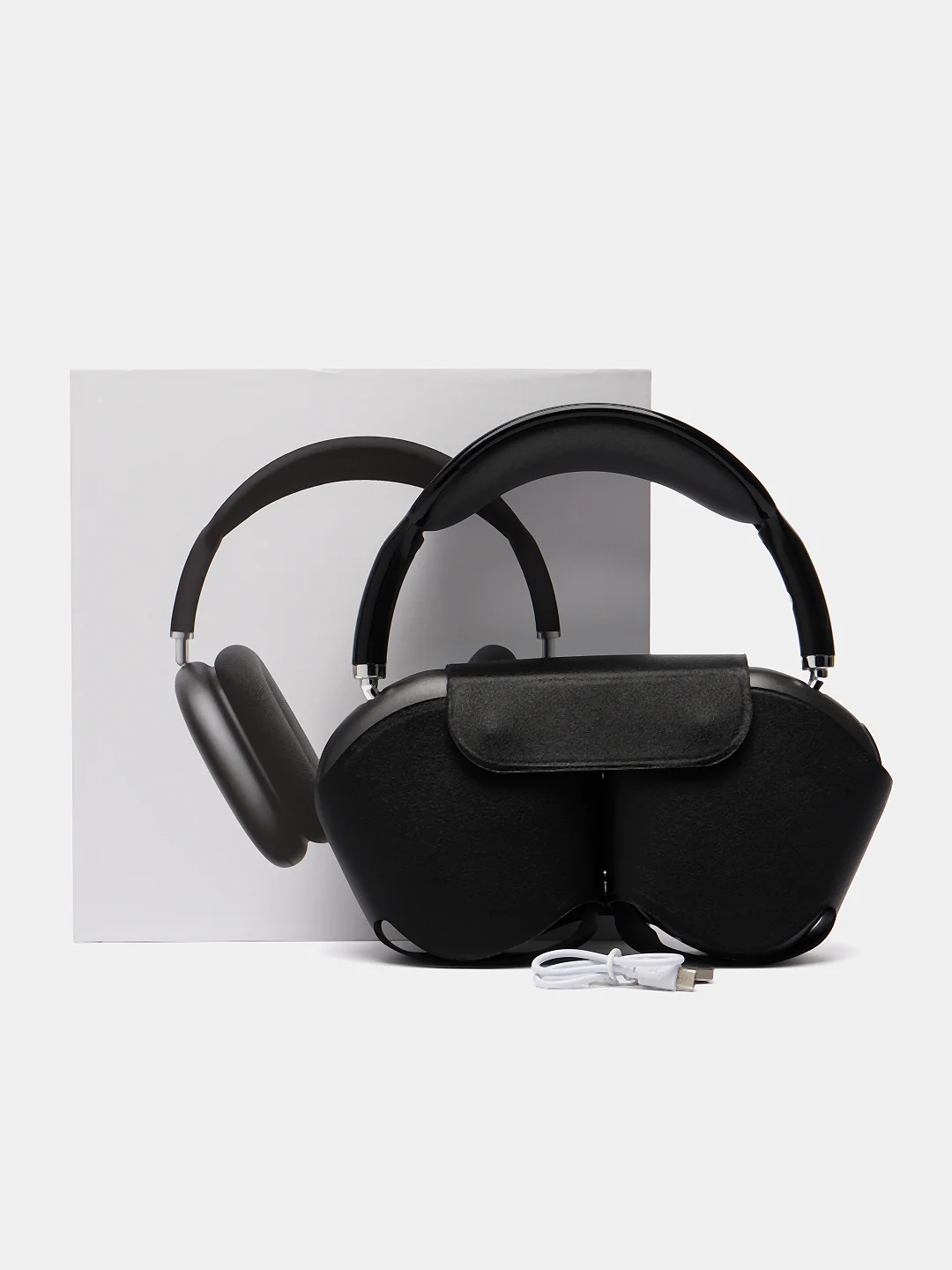 Черный наушники беспроводные Pods Max с чехлом, с Bluetooth, микрофоном, анимация