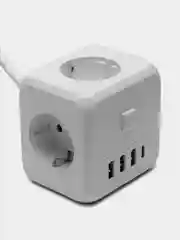 Удлинитель-тройник для розетки Куб idealim 3 розетки, 3 USB, 1 TypeC, шнур 1,3 метра