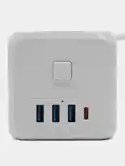 Удлинитель-тройник для розетки Куб idealim 3 розетки, 3 USB, 1 TypeC, шнур 1,3 метра