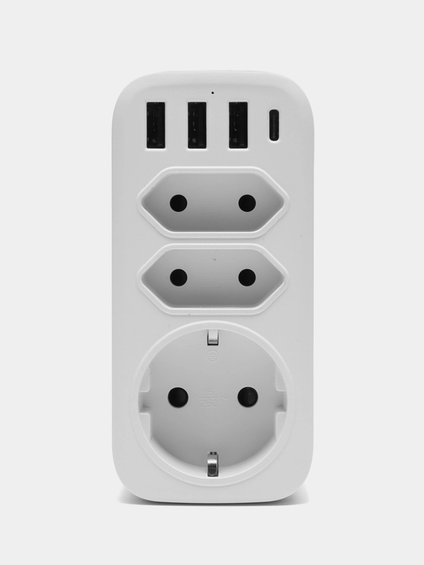 Тройник электрический для розетки idealim 3 розетки, 3 USB, 1 TypeC, белый