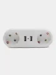Тройник электрический разветвитель для розетки idealim 2 розетки, 2  USB