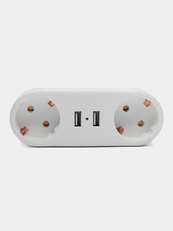 Тройник электрический разветвитель для розетки idealim 2 розетки, 2  USB