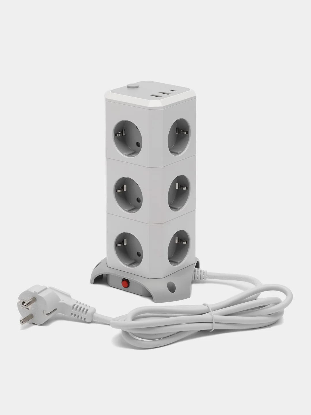 Сетевой фильтр Башня idealim 12 розеток, 2 USB, 1 TypeC, кабель 1,8 метра, серый