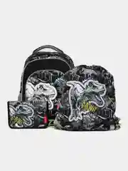 Черный рюкзак школьный ErichKrause 15L Dinosaur с мешком и пеналом 51606/1