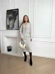 Белый классический костюм жакет + юбка, твидовый комплект пиджак с юбкой в клетку