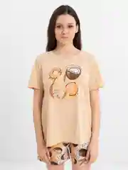 Песочный хаки пижама с шортами, женская