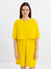 Лимонный костюм женский, хлопковый: футболка и шорты
