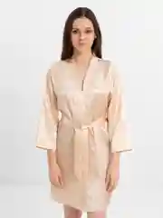 Бежевый халат женский, домашний, атласный