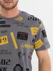Бежевый меланж футболка мужская с принтом, хлопок