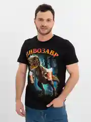 Черный футболка мужская с принтом Пивозавр "Футболочка"