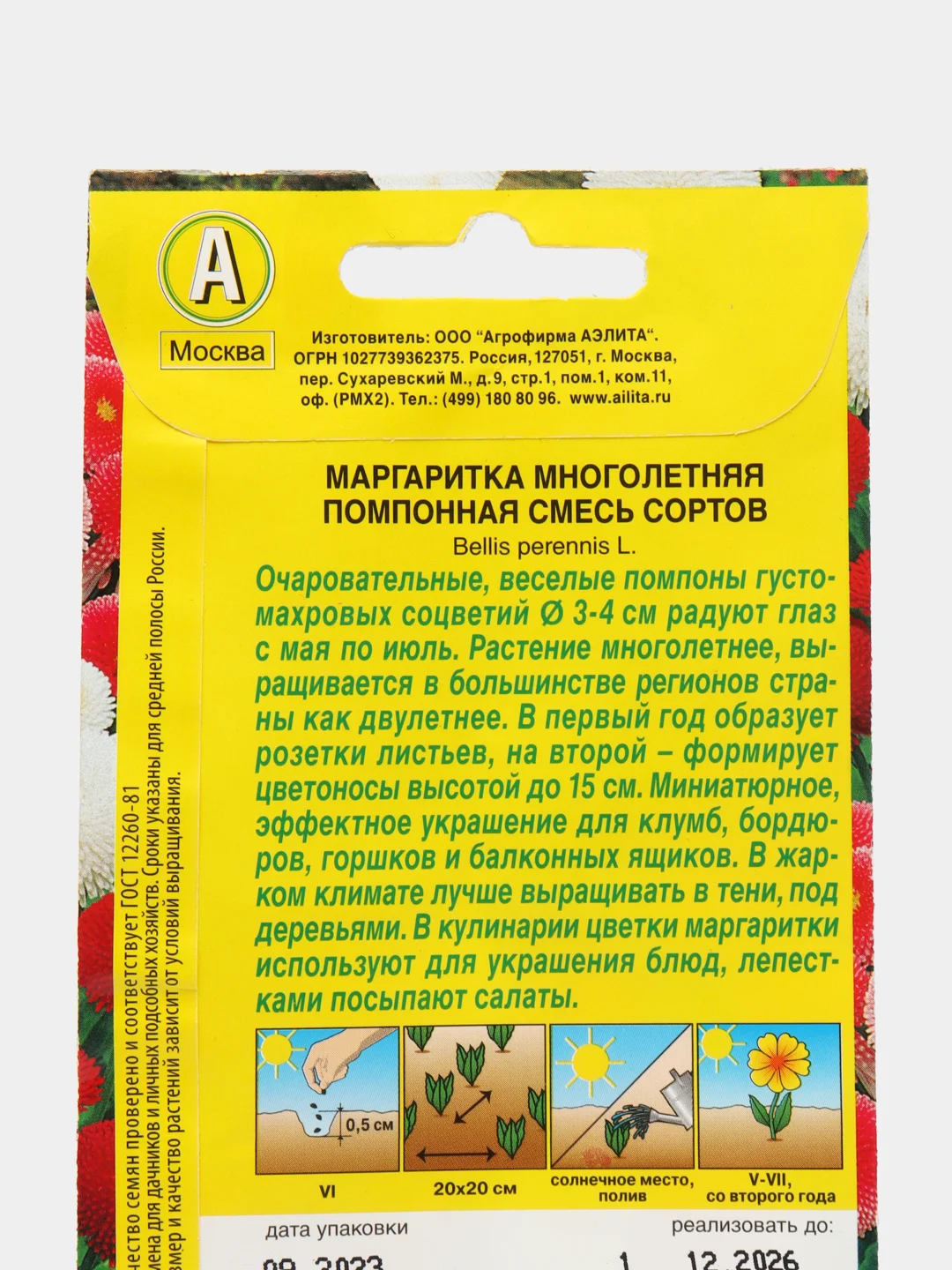 Маргаритка Помпонная, смесь сортов, семена цветы