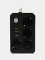Тёмно-серый сетевой фильтр-удлинитель, с USB разъёмами, с заземлением