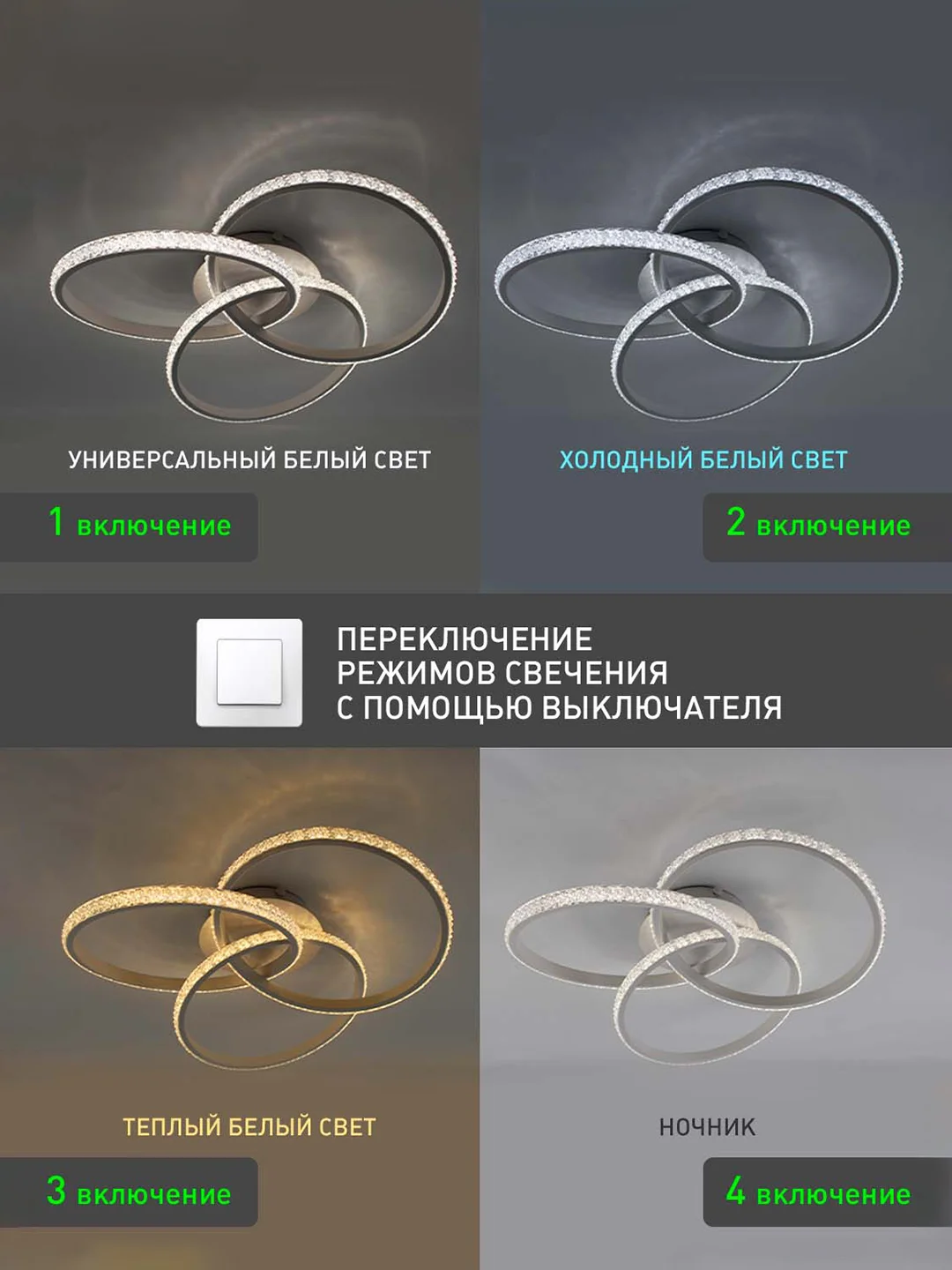 Белый управляемая потолочная люстра светодиодная с пультом smart Estares Vita80 W ,до 25 кв.м