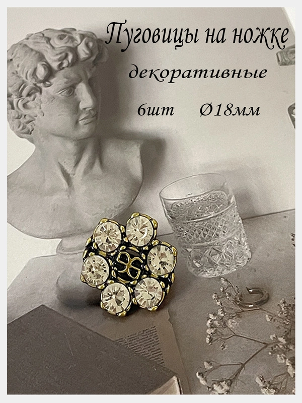 Пуговицы 3 и 6 шт  на ножке со стразами, 18 мм "Old Money - олд мани"