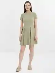 Оливковый платье летнее короткое расклешенное, 4 цвета