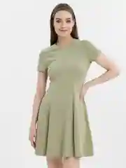 Оливковый платье летнее короткое расклешенное, 4 цвета