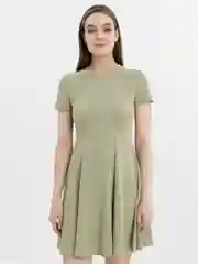Оливковый платье летнее короткое расклешенное, 4 цвета