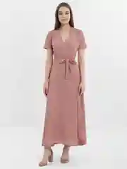 Пастельно-коралловый платье женское длинное на запах, в горошек