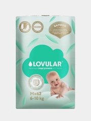 Подгузники LOVULAR Hot Wind Bamboo Powder M, 6-10 кг, 62 штуки
