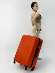 Оранжевый чемодан на колесах, дорожный, пластиковый, размеры S, M, L