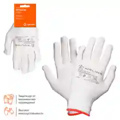 Перчатки полиэфирные (L), белые, с подвесом AWG-NS-12