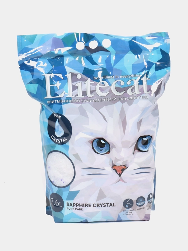 Наполнитель впитывающий ELITECAT "Saphire Crystal Pure Care", без запаха, силикагель, 7.6л