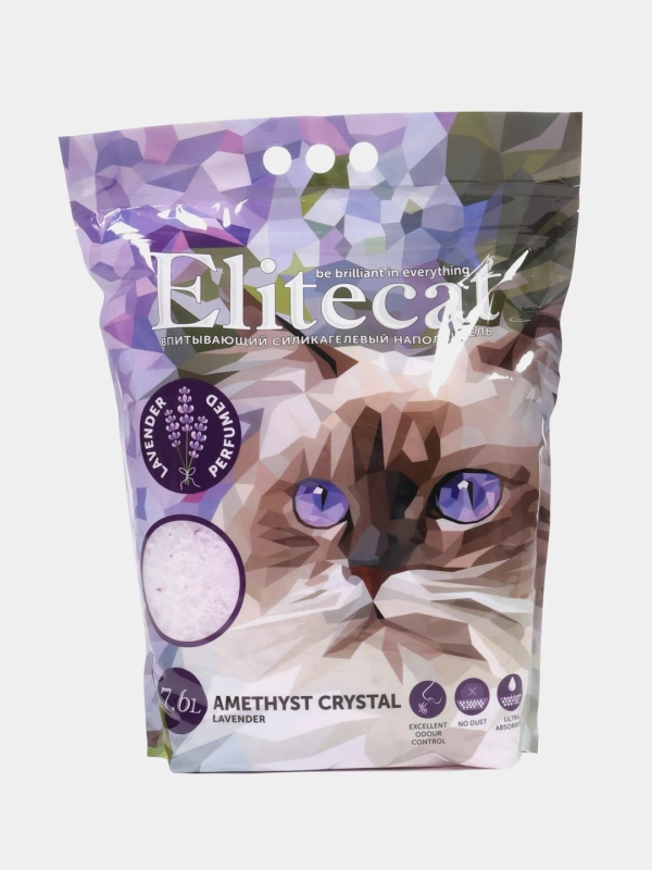 Наполнитель впитывающий силикагель ELITECAT "Amethyst Crystal Lavender", 7.6л