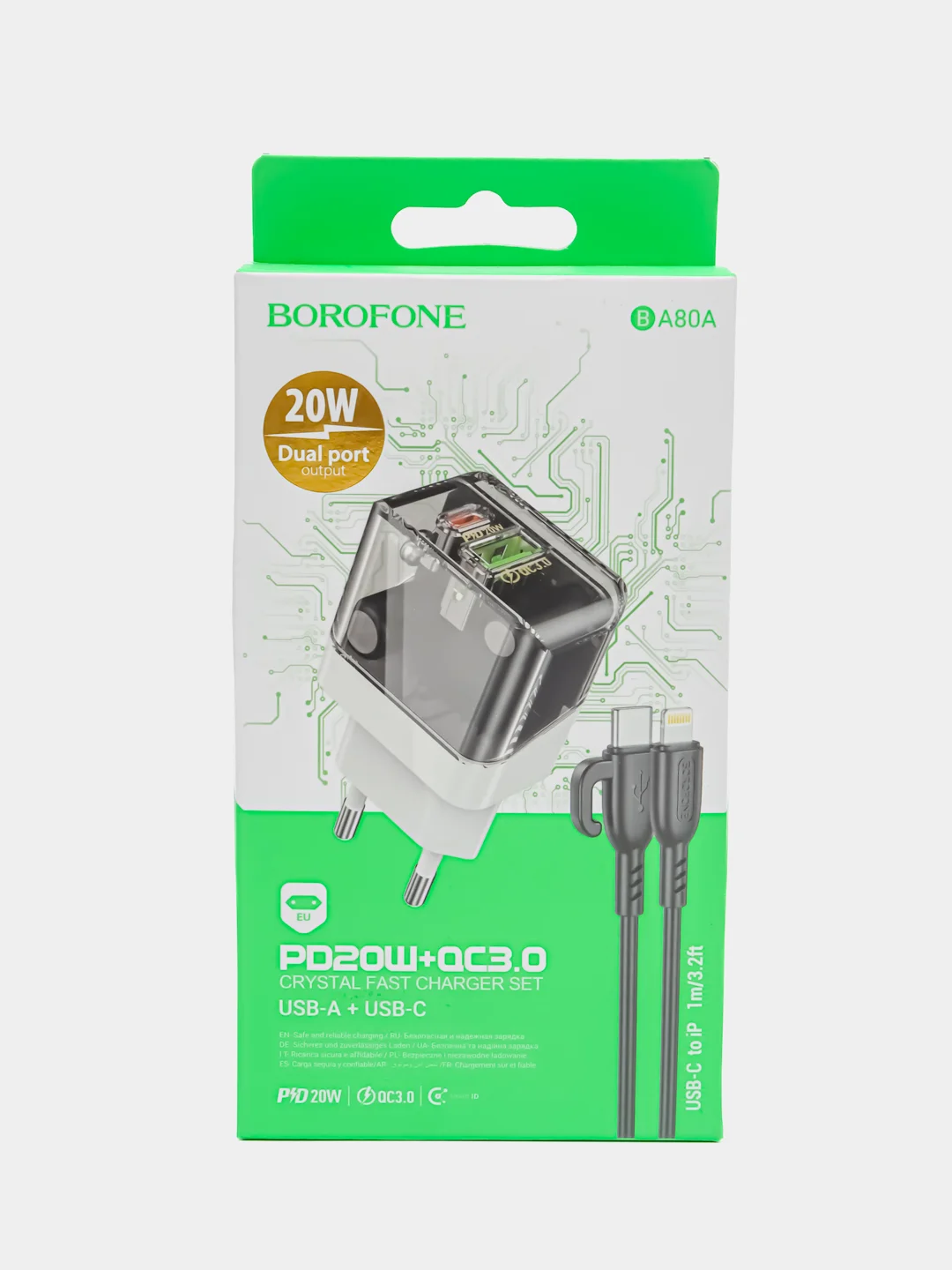 Сетевое зарядное устройство для iPhone Type-c BA80A PD 20W + QC3.0 (прозрачный)