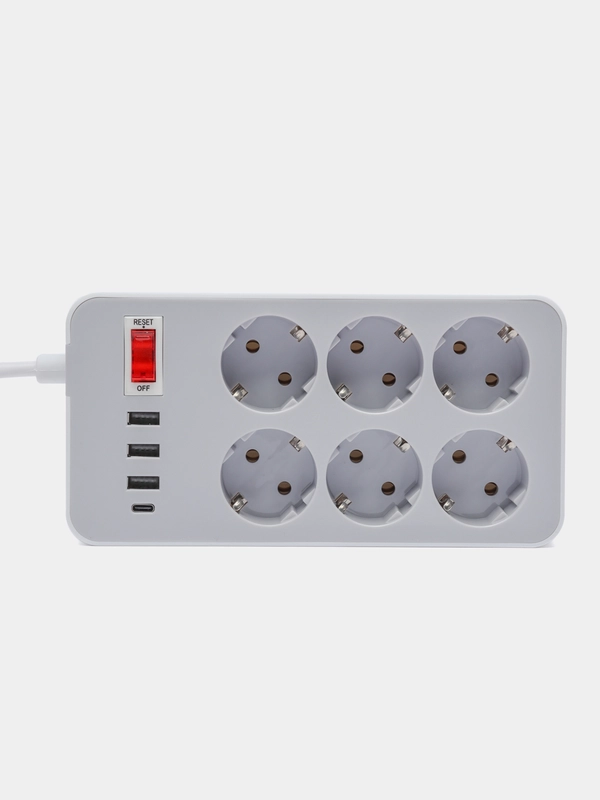 Сетевой фильтр - удлинитель idealim 6 розеток, 3 USB, 1 TypeC, кабель 1 метр, серый