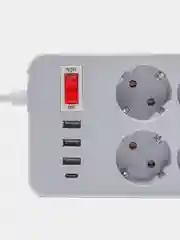 Сетевой фильтр - удлинитель idealim 6 розеток, 3 USB, 1 TypeC, кабель 1 метр, серый