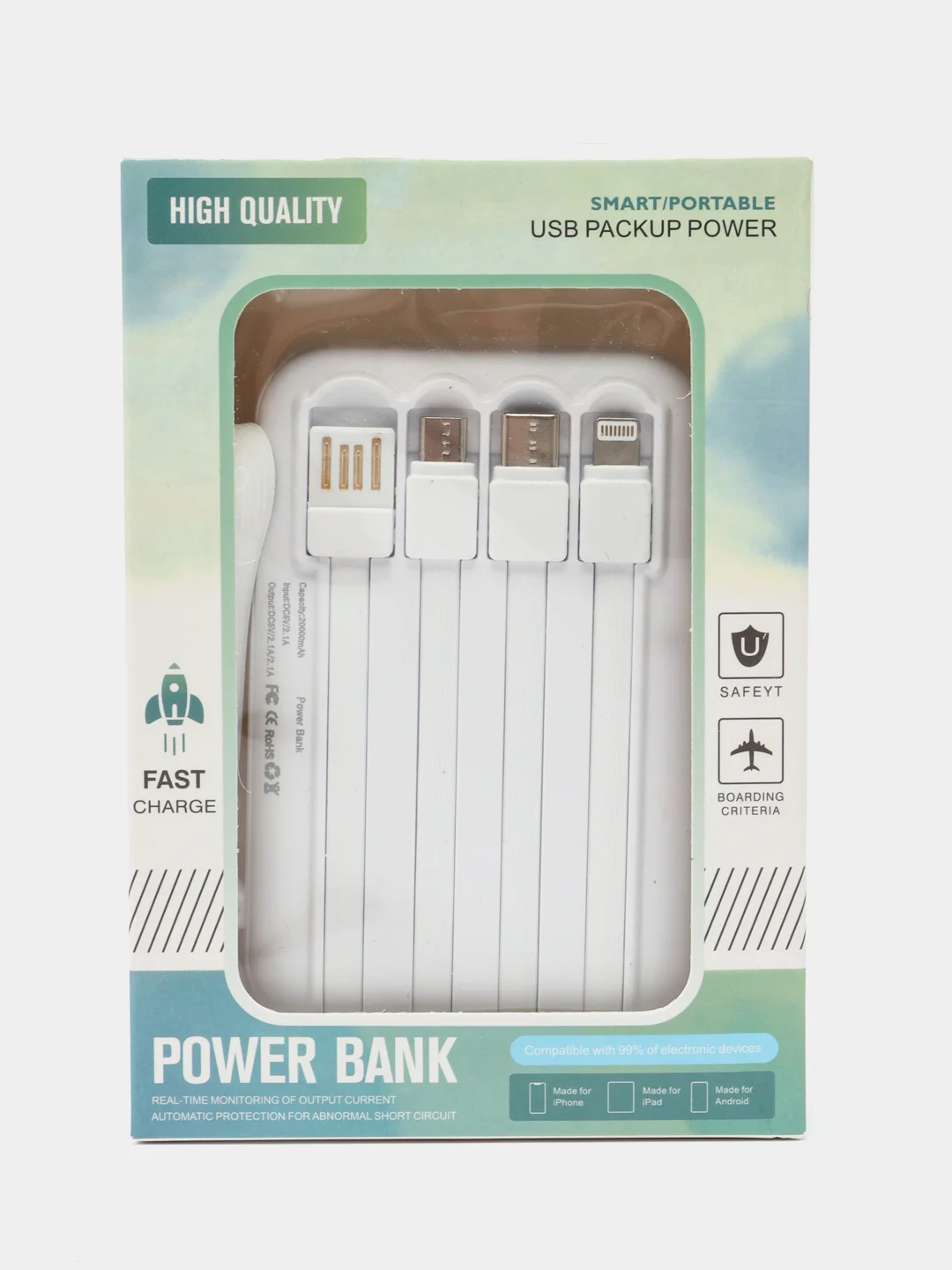 Белый mini Power Bank с высокой ёмкостью, 20000mAh, портативное питание, с быстрой зарядкой